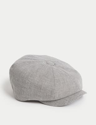 

Mens M&S SARTORIAL Linen Cotton Blend Checked Baker Boy Hat - Grey Mix, Grey Mix