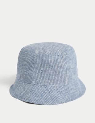 

Mens M&S Collection Linen Rich Striped Bucket Hat - Blue Mix, Blue Mix