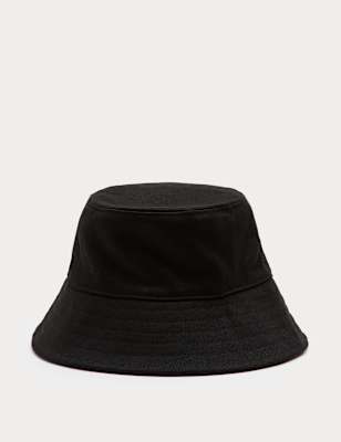 Mens M&S Pure Cotton Canvas Bucket Hat, Black