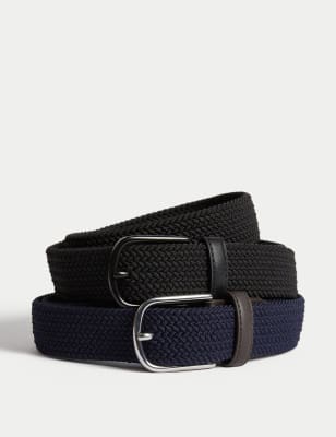 

Mens M&S Collection 2pk Stretch Active Waist Plaited Belts - Black Mix, Black Mix