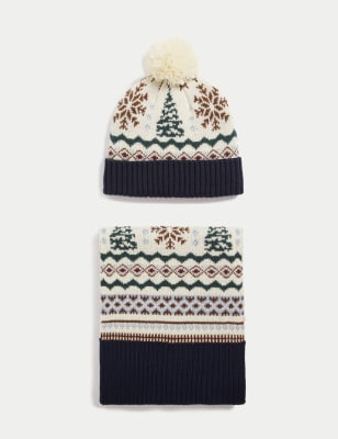 

Mens M&S Collection Fair Isle Hat and Scarf Set - Ecru Mix, Ecru Mix