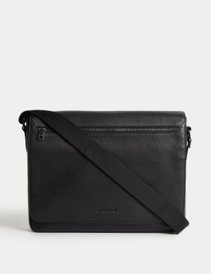 

Mens Autograph Leather Pebble Grain Messenger Bag - Black, Black