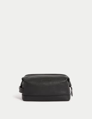 

Mens Autograph Leather Pebble Grain Washbag, Black