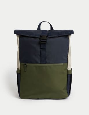 

Mens M&S Collection Recycled Polyester Scuff Resistant Rolltop Backpack - Navy Mix, Navy Mix