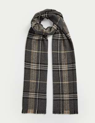 

Mens M&S Collection Heatgen™ Checked Scarf - Grey Mix, Grey Mix