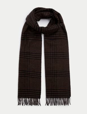 

Mens Autograph Merino Wool Checked Scarf - Black Mix, Black Mix