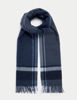 

Mens Autograph Merino Wool Checked Scarf - Blue, Blue