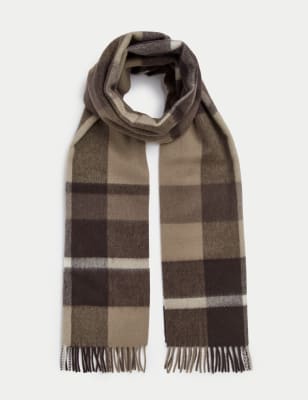 

Mens Autograph Pure Merino Wool Checked Scarf - Camel, Camel