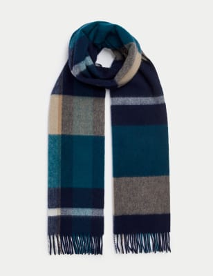 

Mens Autograph Pure Merino Wool Checked Scarf - Teal Mix, Teal Mix