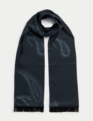 

Mens Autograph Satin Paisley Print Scarf - Black, Black