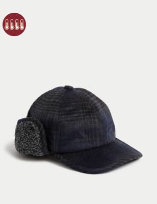 

Mens M&S Collection Wool Blend Trapper Hat with Thermowarmth™ - Blue Mix, Blue Mix