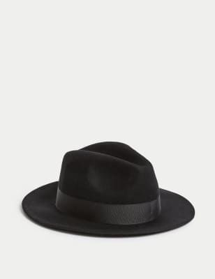 

Mens M&S Collection Pure Wool Fedora Hat with Stormwear™ - Black, Black