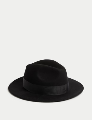 

M&S Collection Sombrero Fedora 100% lana con Stormwear™Mens - Black, Black