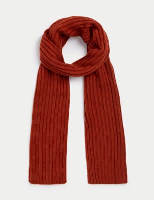 

Mens M&S Collection Knitted Textured Scarf - Orange, Orange