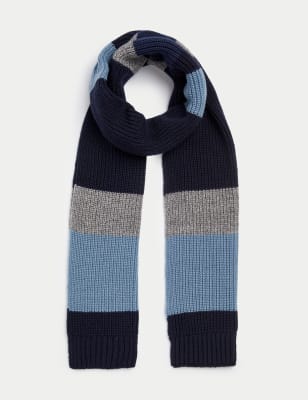 

Mens M&S Collection Striped Knitted Scarf - Blue Mix, Blue Mix