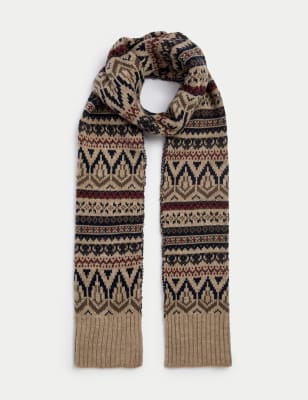 

Mens M&S Collection Fair Isle Knitted Scarf - Natural Mix, Natural Mix