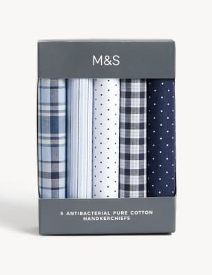 

Mens M&S Collection 5pk Antibacterial Pure Cotton Handkerchiefs - Blue Mix, Blue Mix