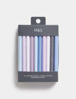 

Mens M&S Collection 10pk Antibacterial Pure Cotton Handkerchiefs - Blue Mix, Blue Mix