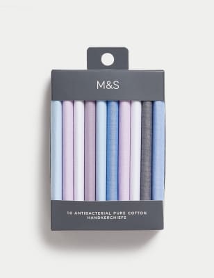 

Mens M&S Collection 10er-Pack antibakterielle Taschentücher aus reiner Baumwolle - Blue Mix, Blue Mix