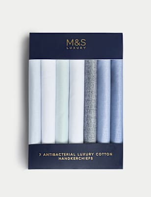 

Mens M&S Collection 7pk Antibacterial Pure Cotton Handkerchiefs - Blue Mix, Blue Mix