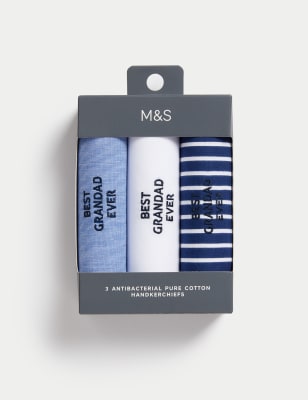 

Mens M&S Collection 3er-Pack Taschentücher aus reiner Baumwolle „Best Grandad“ - Blue Mix, Blue Mix