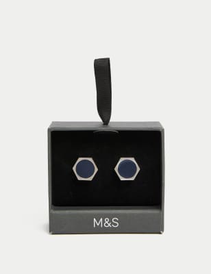 

Mens M&S Collection Hexagonal Cufflinks - Silver, Silver