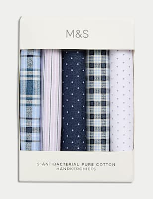 

Mens M&S Collection 5pk Pure Cotton Patterned Handkerchiefs, Blue Mix