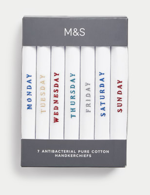 

Mens M&S Collection 7pk Antibacterial Pure Cotton Handkerchiefs - White Mix, White Mix