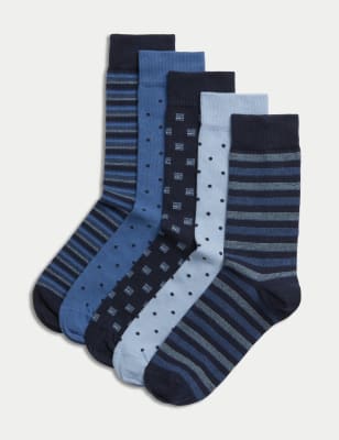 

Mens M&S Collection 5pk Cool & Fresh™ Cotton Rich Socks - Blue Mix, Blue Mix