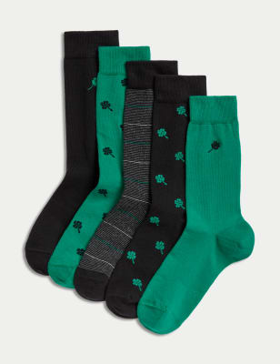 

Mens M&S Collection 5er-Pack verschiedene Socken mit Kleeblattmotiv und Cool & Fresh™ - Green Mix, Green Mix