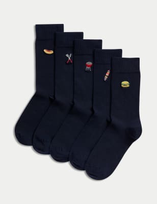 

Mens M&S Collection 5er-Pack Socken mit hohem Baumwollanteil, Cool & Fresh™ und Grillmotiv - Navy Mix, Navy Mix