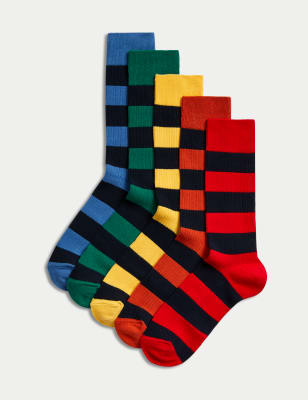 

M&S Collection Pack de 5 pares de calcetines Cool & Fresh™ de algodón de rayasMens - Multi, Multi