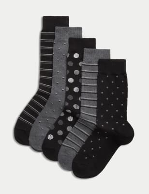

Mens M&S Collection 5pk Cool & Fresh™ Patterned Cotton Rich Socks - Black/Grey, Black/Grey