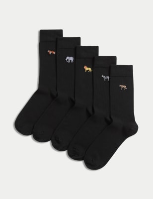 

Mens M&S Collection 5pk Cool & FreshTM Safari Cotton Rich Socks, Black Mix