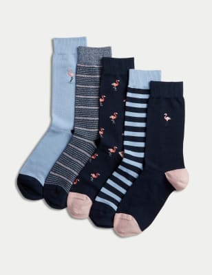 

Mens M&S Collection 5pk Cool & Fresh™ Flamingo Cotton Rich Socks, Navy Mix