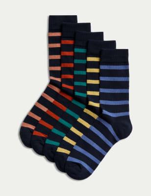 

Mens M&S Collection 5pk Striped Cotton Rich Cushioned Socks - Multi, Multi