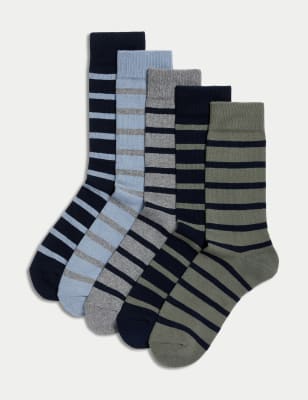 

Mens M&S Collection 5pk Cool & Fresh™ Striped Cotton Rich Cushioned Socks - Navy Mix, Navy Mix