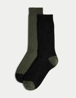 

Mens M&S Collection 2pk Patterned Boot Socks with Silk - Green Mix, Green Mix