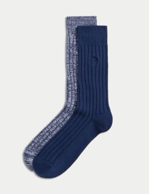 

Mens M&S Collection 2pk Cotton Rich Boot Socks - Blue Mix, Blue Mix