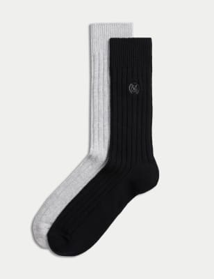 

Mens M&S Collection 2pk Cotton Rich Boot Socks - Black Mix, Black Mix