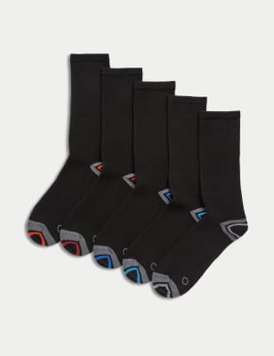 

Mens Goodmove 5pk Cotton Rich Cushioned Sports Socks - Black Mix, Black Mix