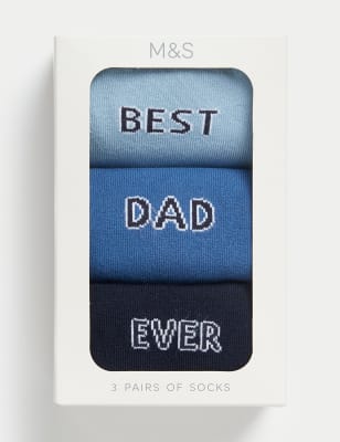 

Mens M&S Collection 3pk Best Dad Ever Cotton Rich Socks - Blue Mix, Blue Mix