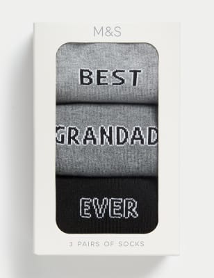 

Mens M&S Collection 3pk Best Grandad Ever Cotton Rich Socks - Grey Mix, Grey Mix