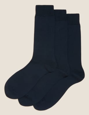 M&S Sartorial Men's 3pk Luxury Egyptian Cotton Rich Socks - 6-8.5 - Black, Black,Beige,Dark Navy