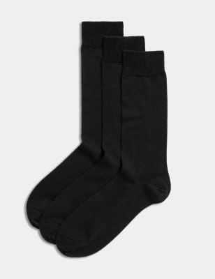 

Mens M&S SARTORIAL 3er-Pack Socken mit hohem Anteil hochwertiger ägyptischer Baumwolle - Black, Black