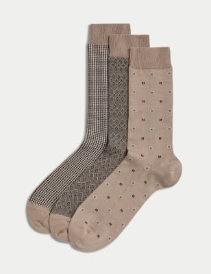 

Mens M&S Collection 3pk Geometric Egyptian Cotton Rich Socks - Taupe, Taupe