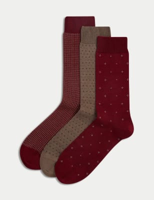 

Mens M&S Collection 3pk Geometric Egyptian Cotton Rich Socks - Red Mix, Red Mix