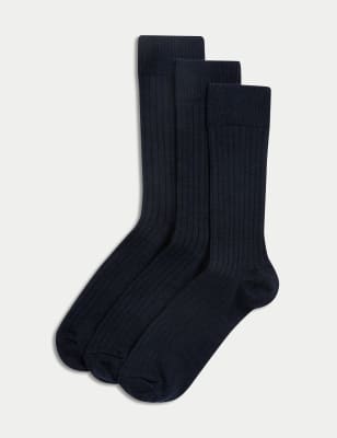 

Mens Autograph 3pk Lambswool Rich Socks - Dark Navy, Dark Navy