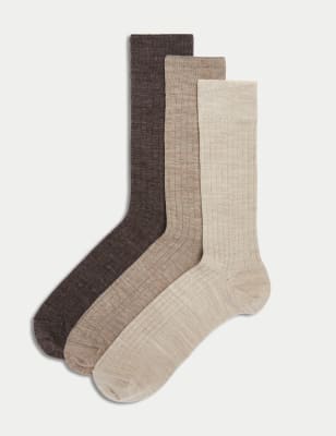 

Mens Autograph 3pk Lambswool Rich Socks - Brown Mix, Brown Mix