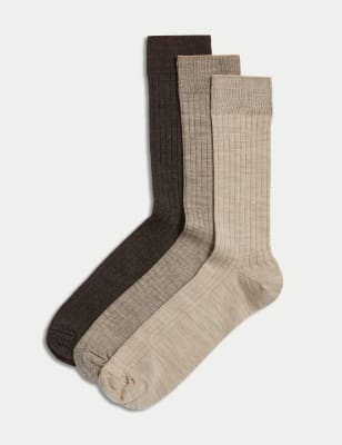 

Mens M&S Collection 3pk Lambswool Smart Socks - Soft Brown Mix, Soft Brown Mix